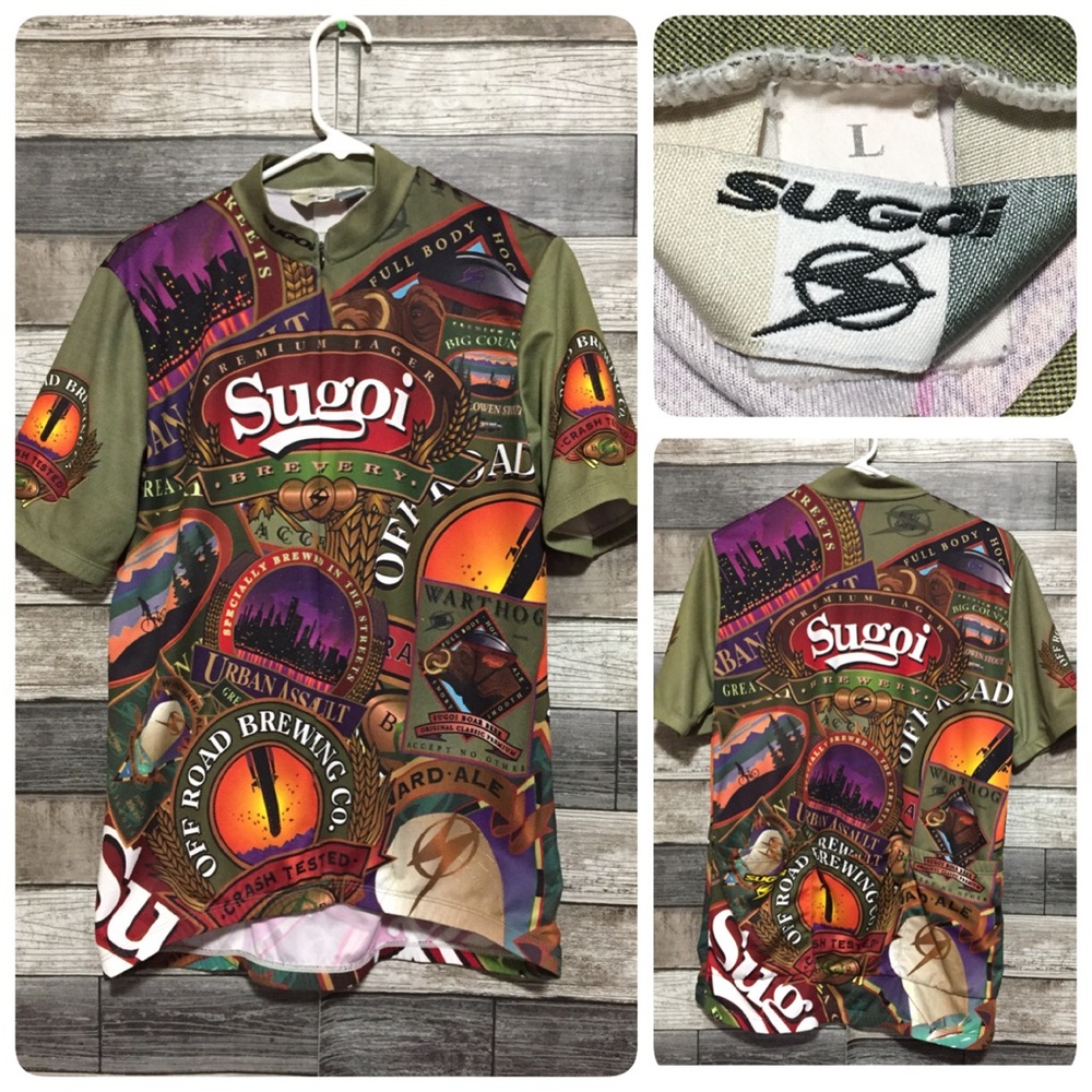 Sugoi Brewery Cycling Jersey Men’s L Green Zip Up Performance Pockets Stretch